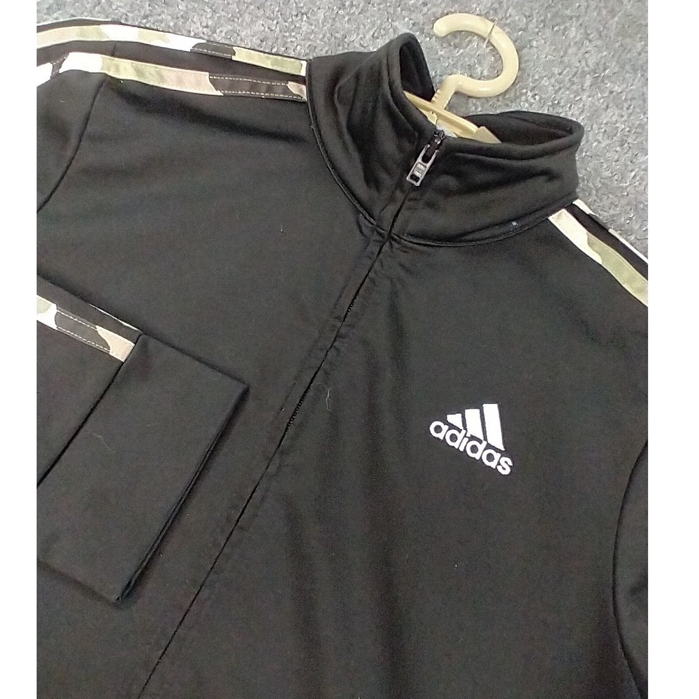 Adidas Track Jacket Kids Size M 10/12 Black Camo Stripes Full Zip